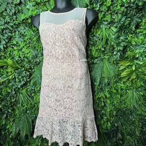FLJ Studio Dress Women Plus 1XL Peach Orange Lace Sequins Ruffle‎ Hem NWT 0215